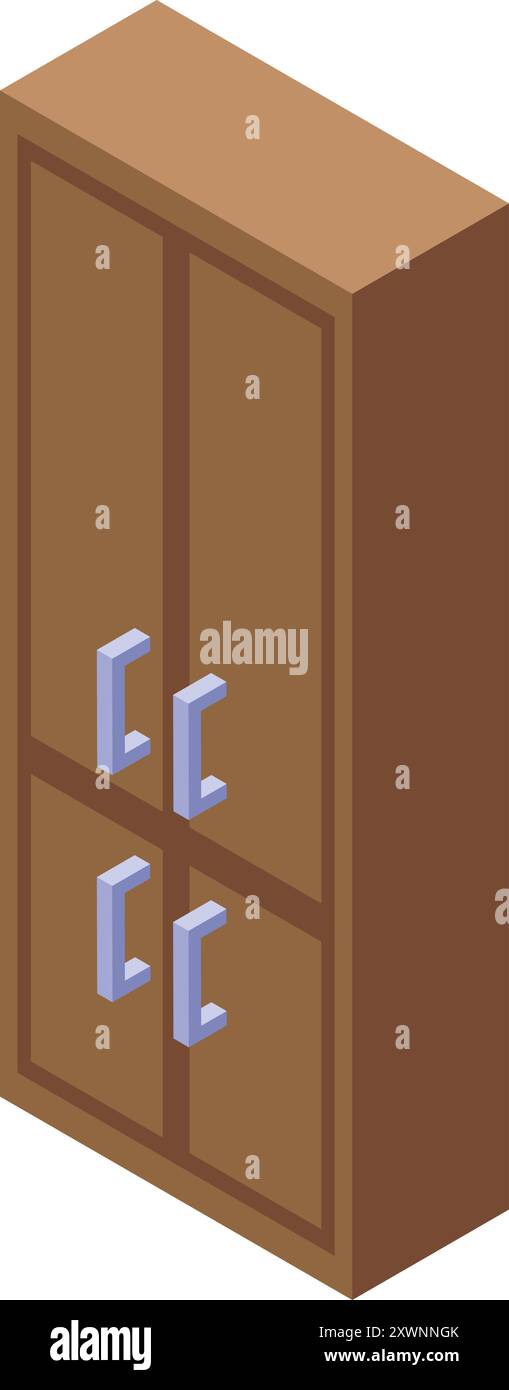 Armoire en bois avec portes fermées pour garder les vêtements et accessoires, isolé sur fond blanc dans le style isométrique 3D. Illustration de Vecteur