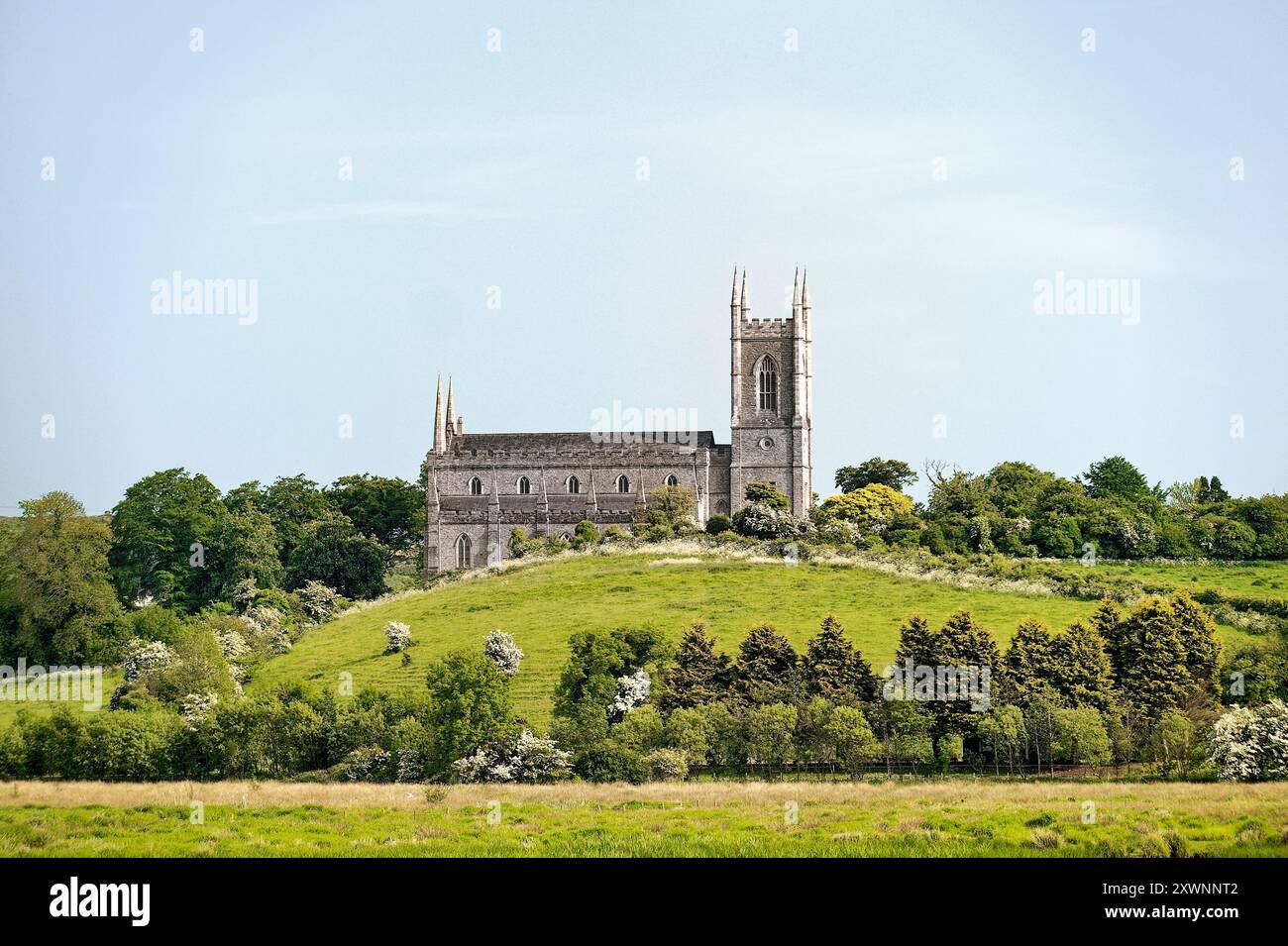 La Cathédrale St Patrick, Downpatrick, comté de Down, Irlande du Nord. Vu de l'abbaye de 81 cm de l'autre côté de la rivière Quoile Banque D'Images