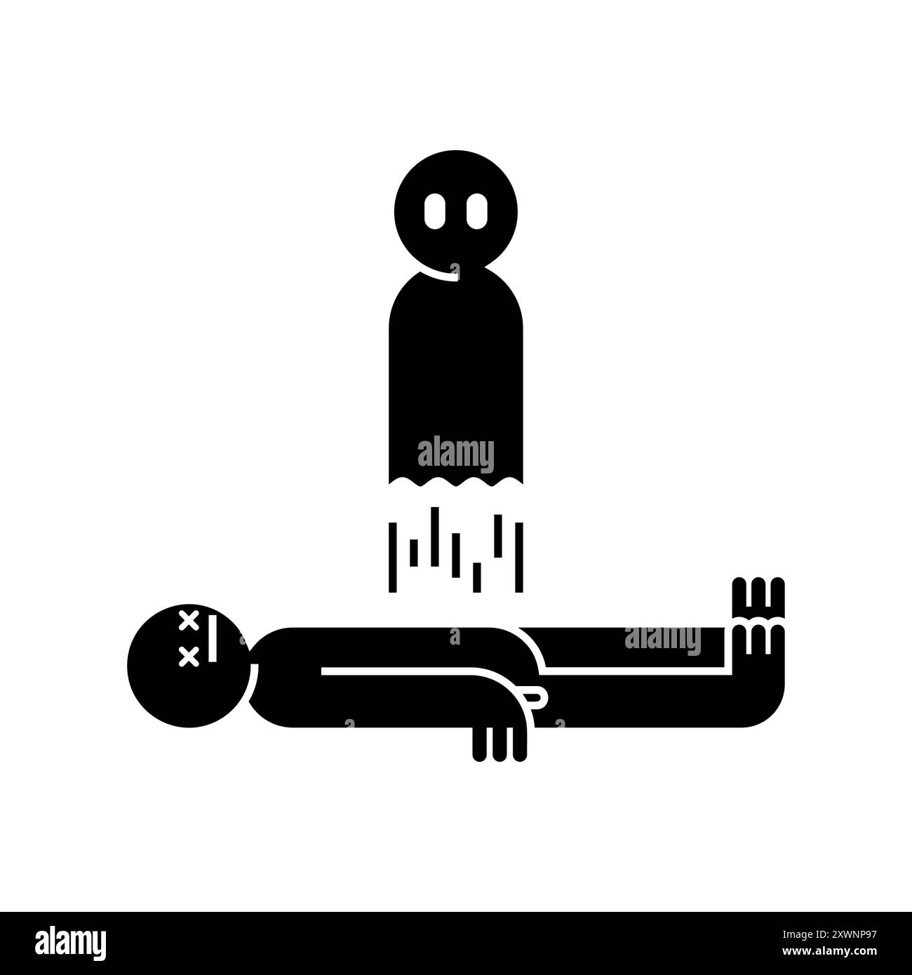 L'âme vole hors de l'icône du corps. Signe fantôme et homme mort. Symbole astral Illustration de Vecteur