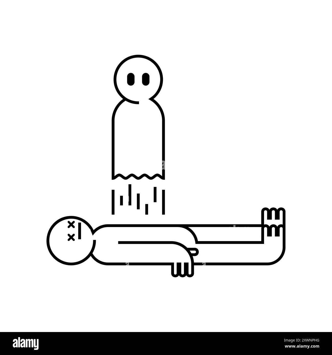 L'âme vole hors du corps. Fantôme et homme mort. Symbole astral Illustration de Vecteur