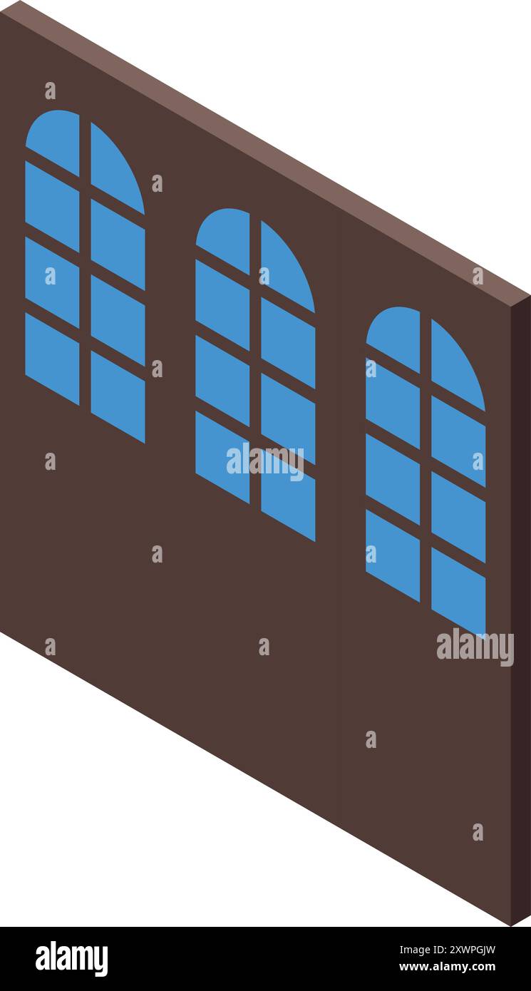 La façade de l'ancien bâtiment avec des fenêtres cintrées est montrée en vue isométrique Illustration de Vecteur