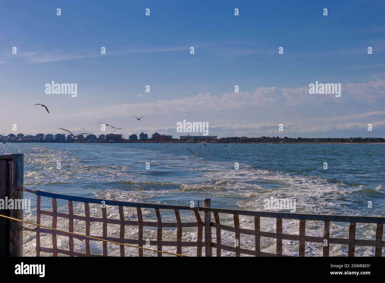 Littoral de l'île Hatteras vu du ferry qui voyage entre Hatteras et l'île Ocracoke à Outer Banks, Caroline du Nord, États-Unis Banque D'Images