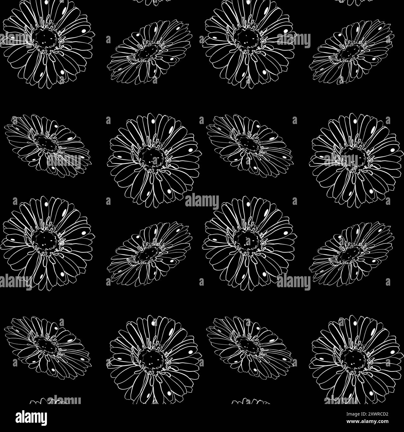 Motif floral sans couture avec des fleurs de gerbera dans l'illustration vectorielle de style doodle Illustration de Vecteur