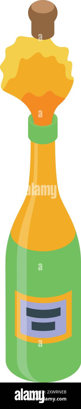 Bouteille de champagne verte éclatant son liège, avec des confettis dorés éclatant du dessus Illustration de Vecteur