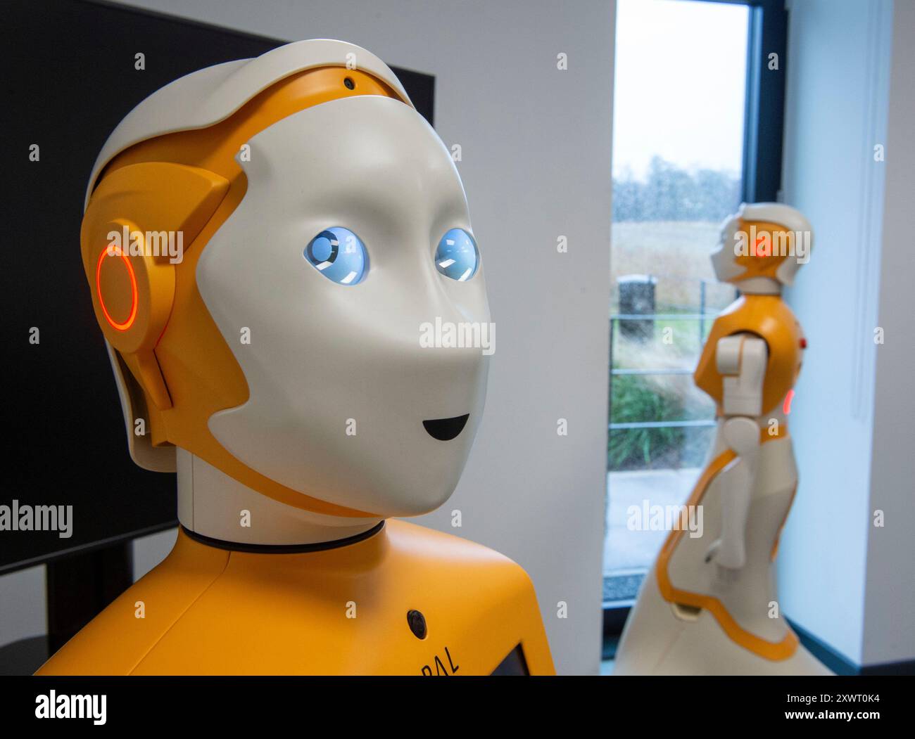 Robots de démonstration au National Robotarium, Heriot Watt University, Riccarton, Édimbourg, Royaume-Uni. Banque D'Images Robots de démonstration au National Robotarium, Heriot Watt University, Riccarton, Édimbourg, Royaume-Uni. Banque D'Images