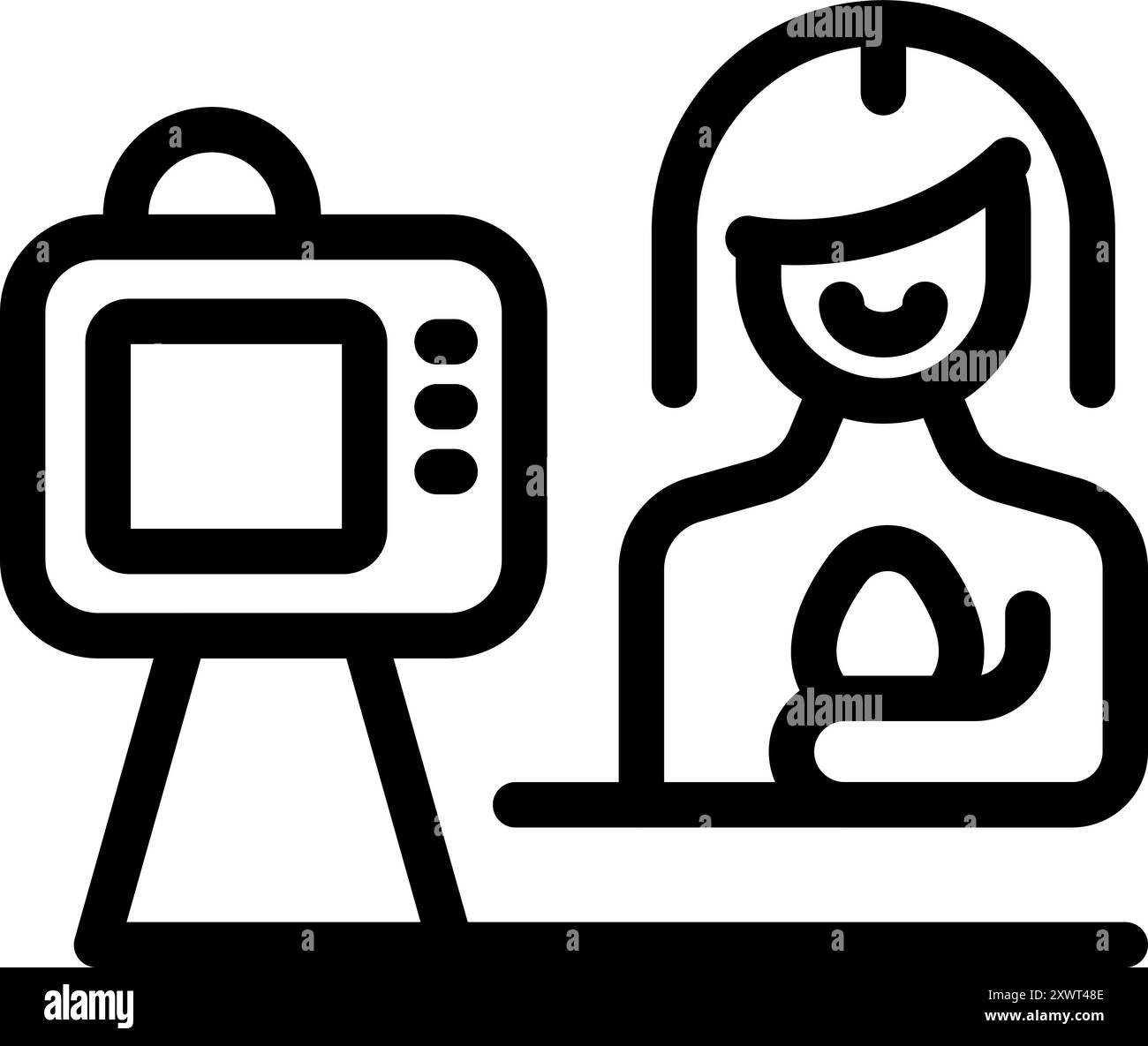 Blogueur culinaire souriant tenant oeuf et diffusant un spectacle culinaire en ligne depuis le home studio Illustration de Vecteur