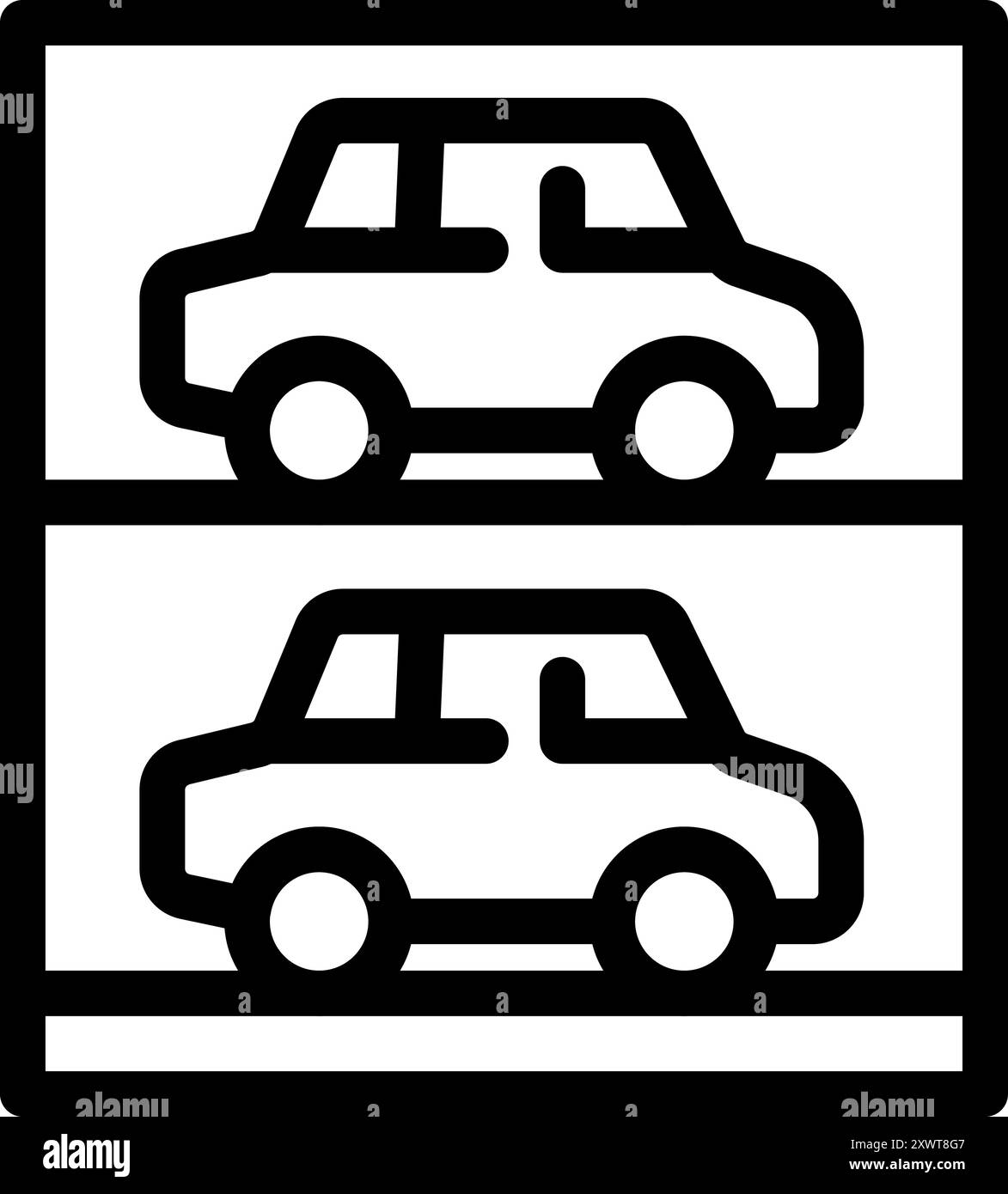 Icône de ligne simple d'un système de stationnement de voiture stockant des voitures sur des étagères Illustration de Vecteur