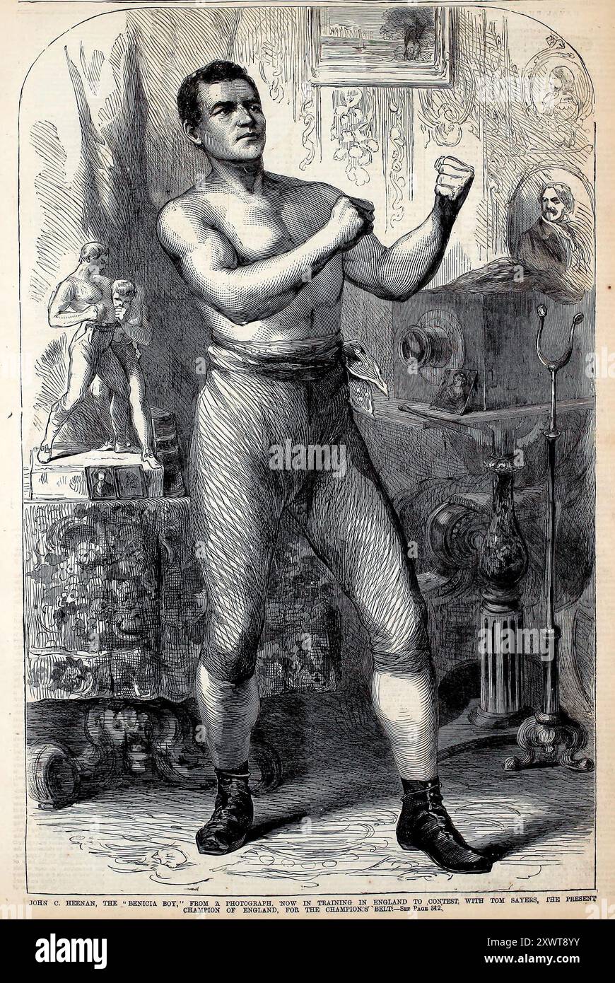 Portrait du boxeur John C. Heenas, le garçon Benicia. Avril 1860. Vintage boxe 19ème siècle illustration historique. Banque D'Images