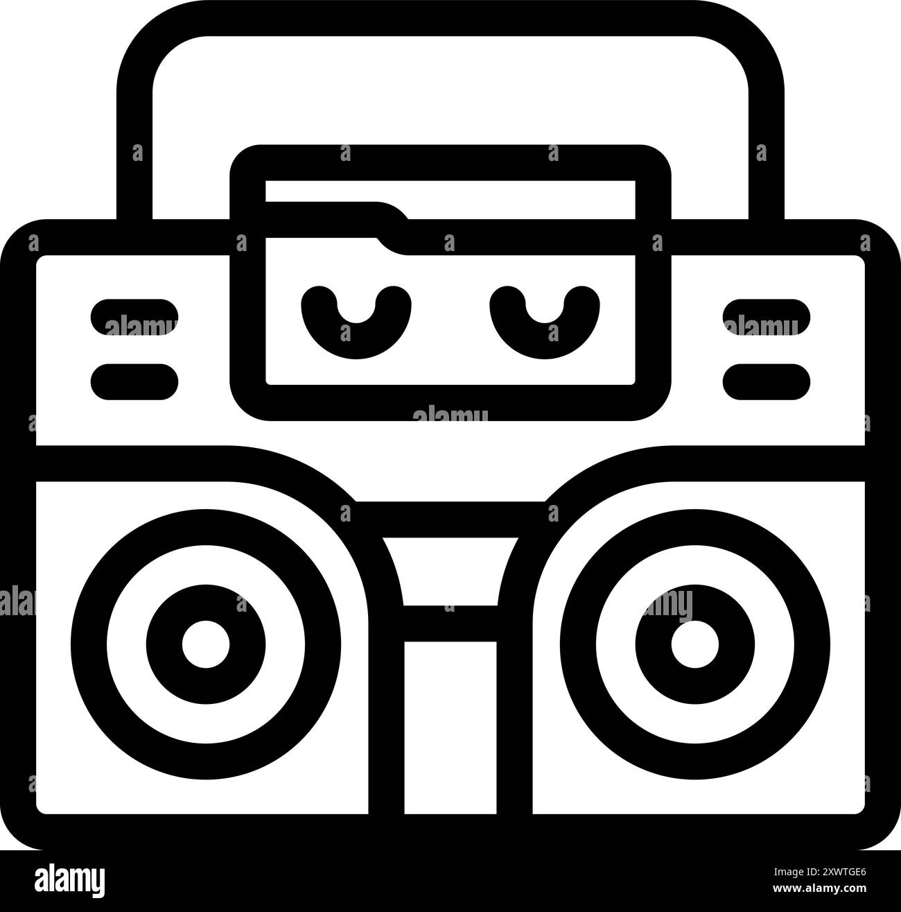 Icône de dessin au trait d'une boombox jouant de la musique avec une cassette à l'intérieur Illustration de Vecteur