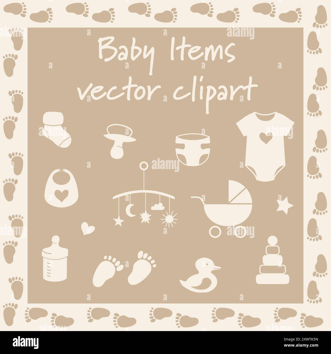 Articles pour bébé bébé ensemble de cliparts vectoriels, accessoires de bébé nouveau-né neutres de genre, icônes de choses de bébé. Illustration vectorielle Illustration de Vecteur