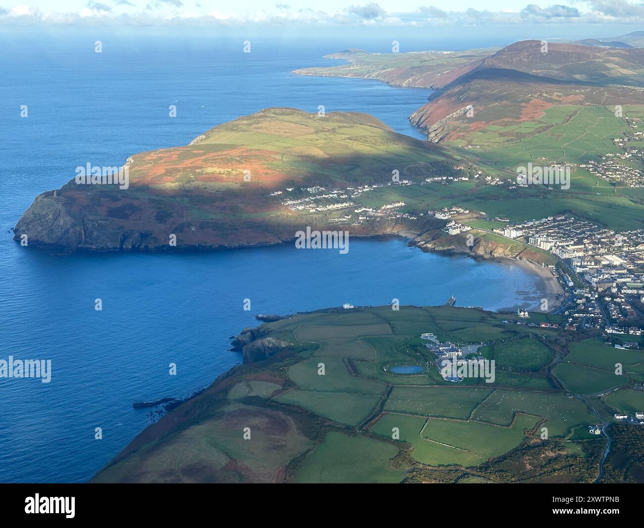 Vue aérienne de Port Erin, Île de Man Banque D'Images