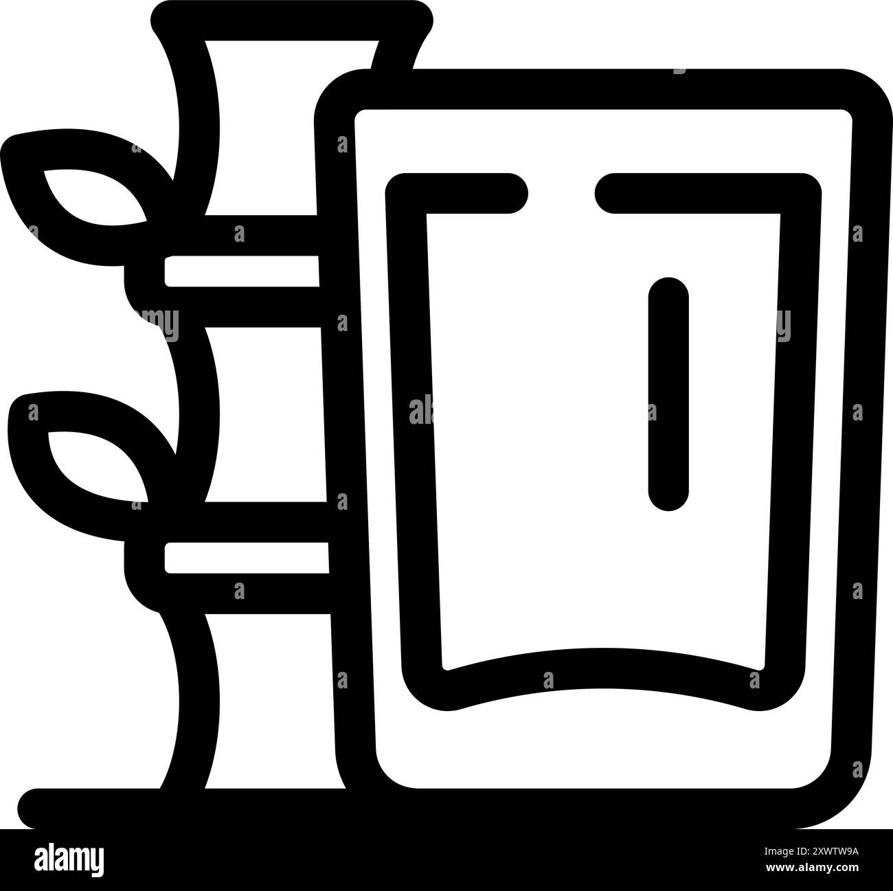 Icône simple représentant une plante de bambou à côté d'un bâtiment moderne avec une façade en verre Illustration de Vecteur