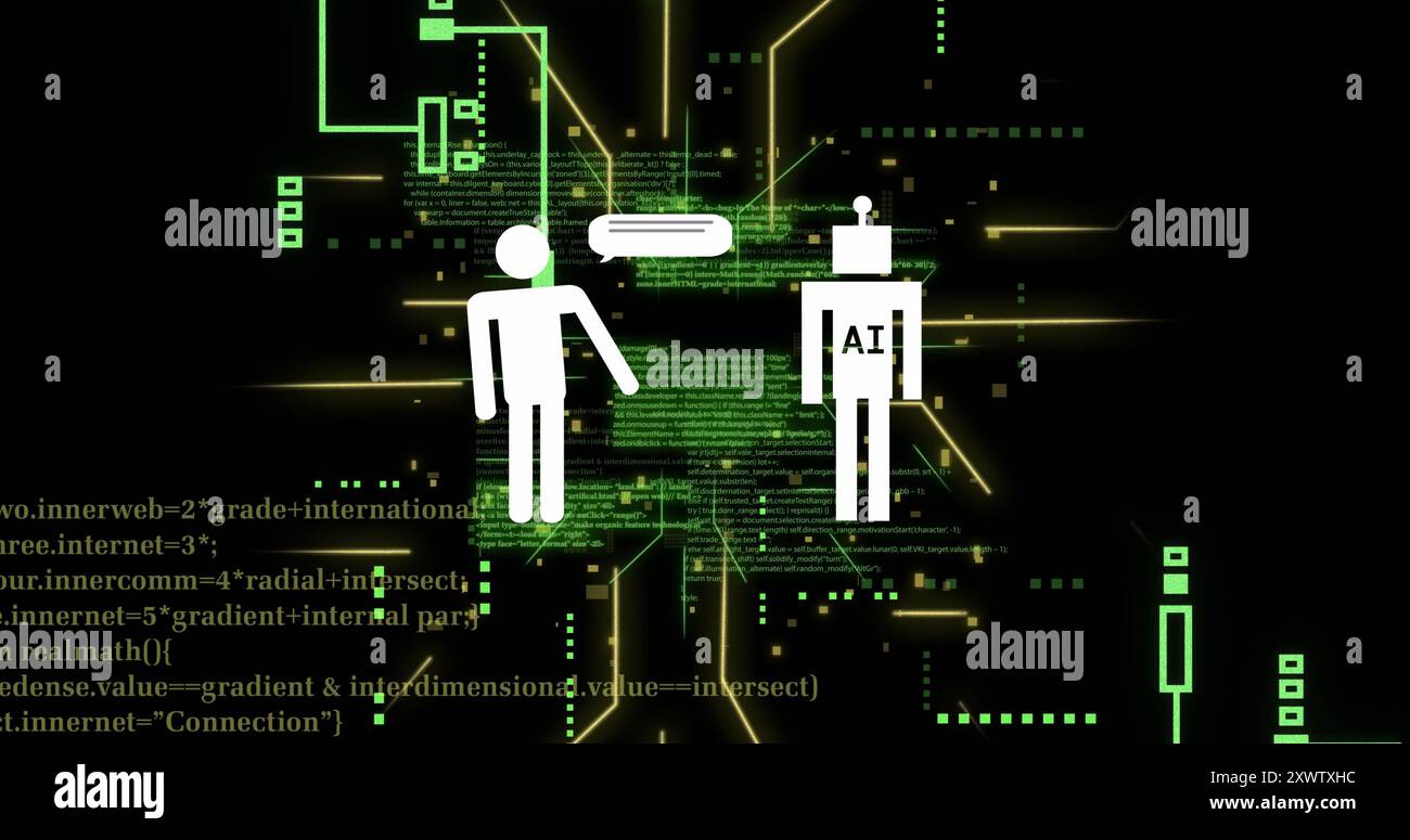 Image du traitement des données ai sur le chat bot et la carte de circuit imprimé de l'ordinateur Banque D'Images