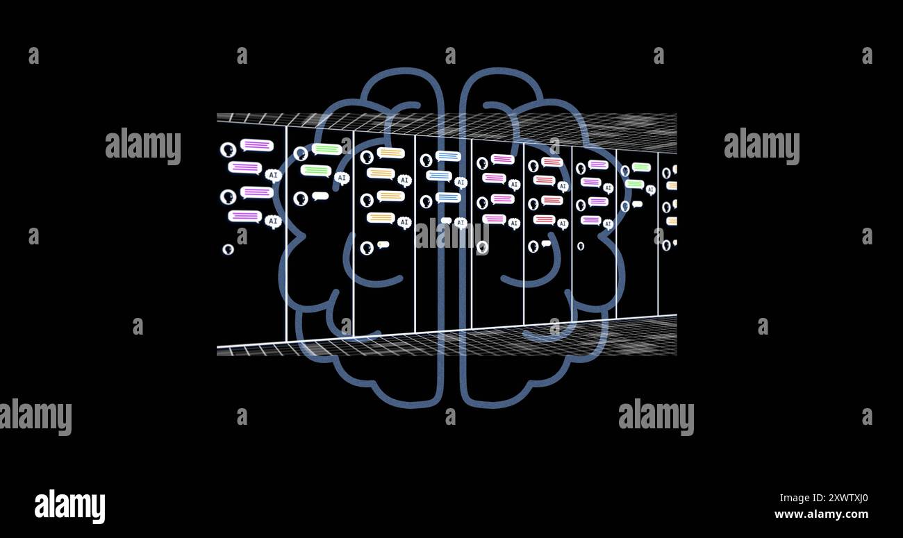 Image du traitement des données ai sur le cerveau et la carte de circuit imprimé de l'ordinateur Banque D'Images