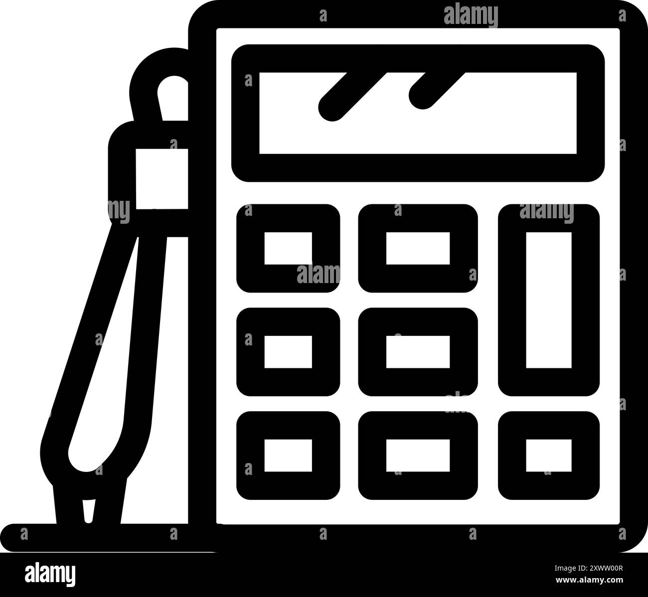 Icône vectorielle simple d'un comptable utilisant une calculatrice avec un stylo pour calculer un budget Illustration de Vecteur