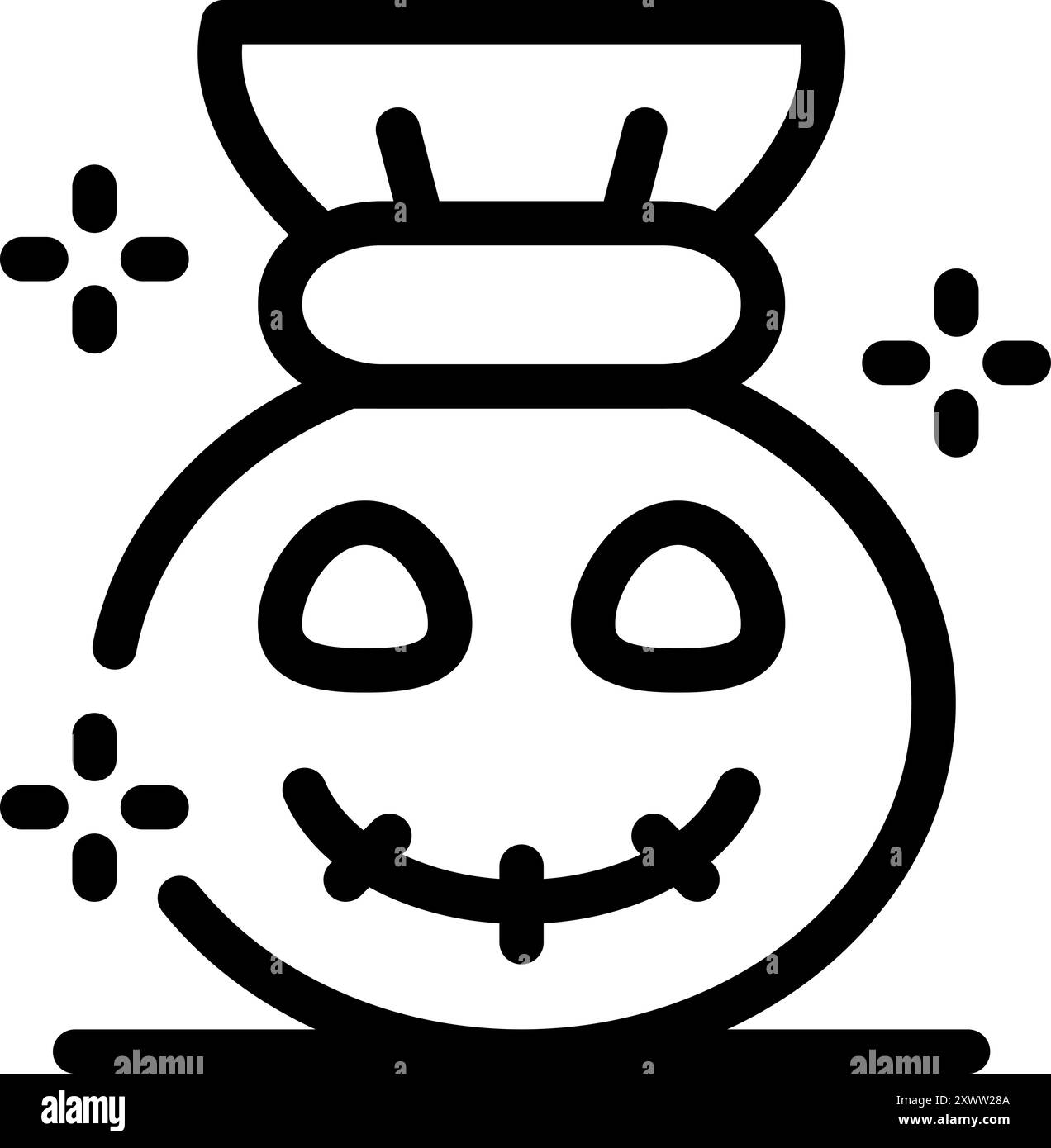 Illustration simple de citrouille d'halloween avec une bouche cousue, des étoiles brillantes et un chapeau, parfait pour les projets festifs Illustration de Vecteur