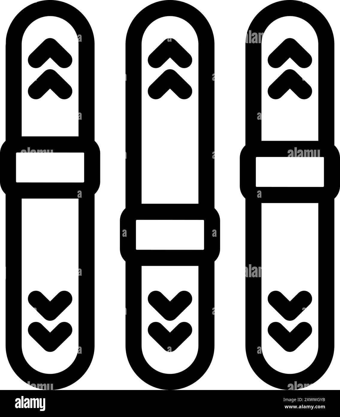 Icône vectorielle noir et blanc simple de trois snowboards debout dans une rangée Illustration de Vecteur