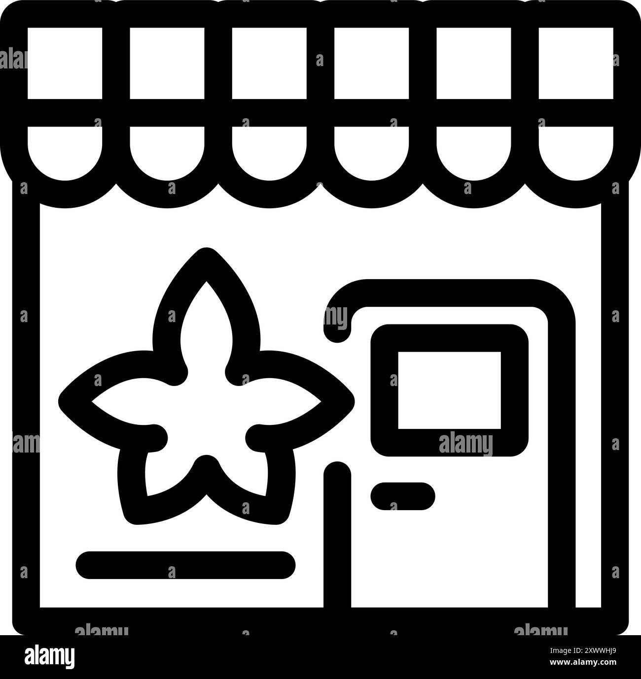 Façade de bâtiment de magasin de fleurs avec grand symbole de fleur indiquant une entreprise locale vendant des plantes et des fleurs Illustration de Vecteur