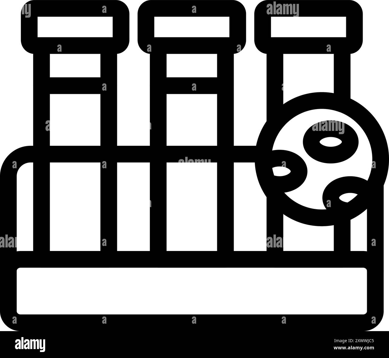 Icône représentant un portoir pour tubes à essai de laboratoire contenant des flacons et une boîte de Pétri contenant un échantillon de bactéries Illustration de Vecteur