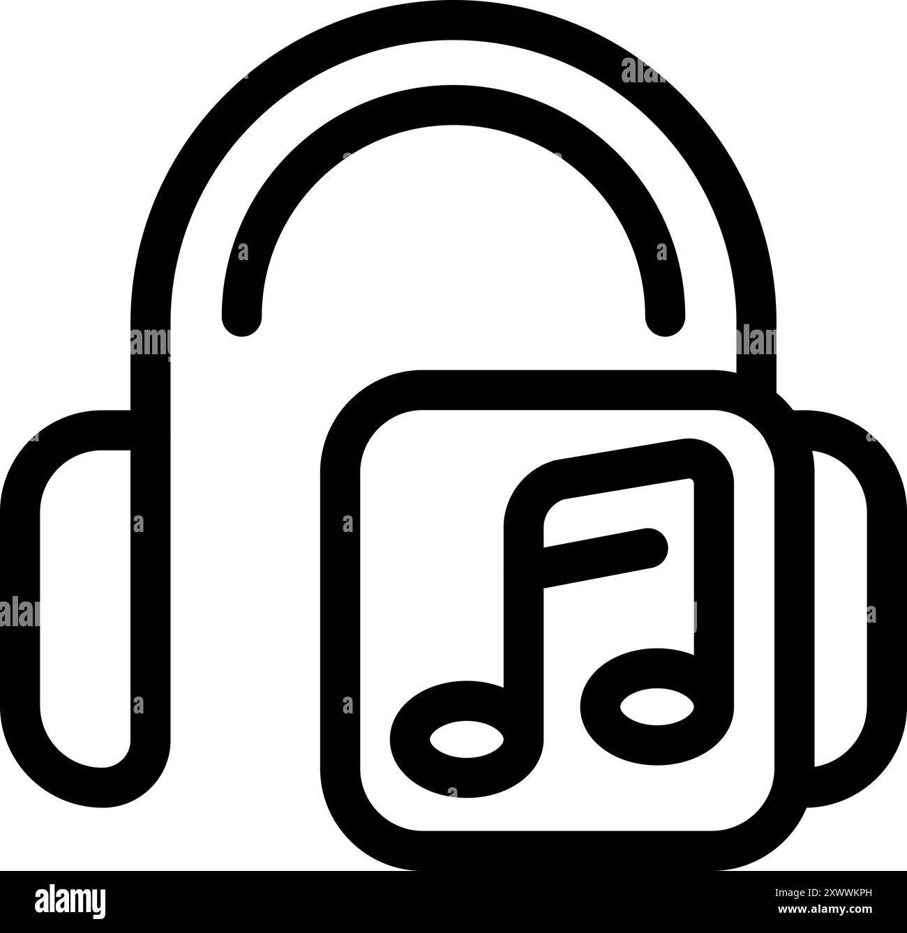 Icône de dessin au trait minimaliste d'écouteurs jouant de la musique à partir d'une application mobile Illustration de Vecteur