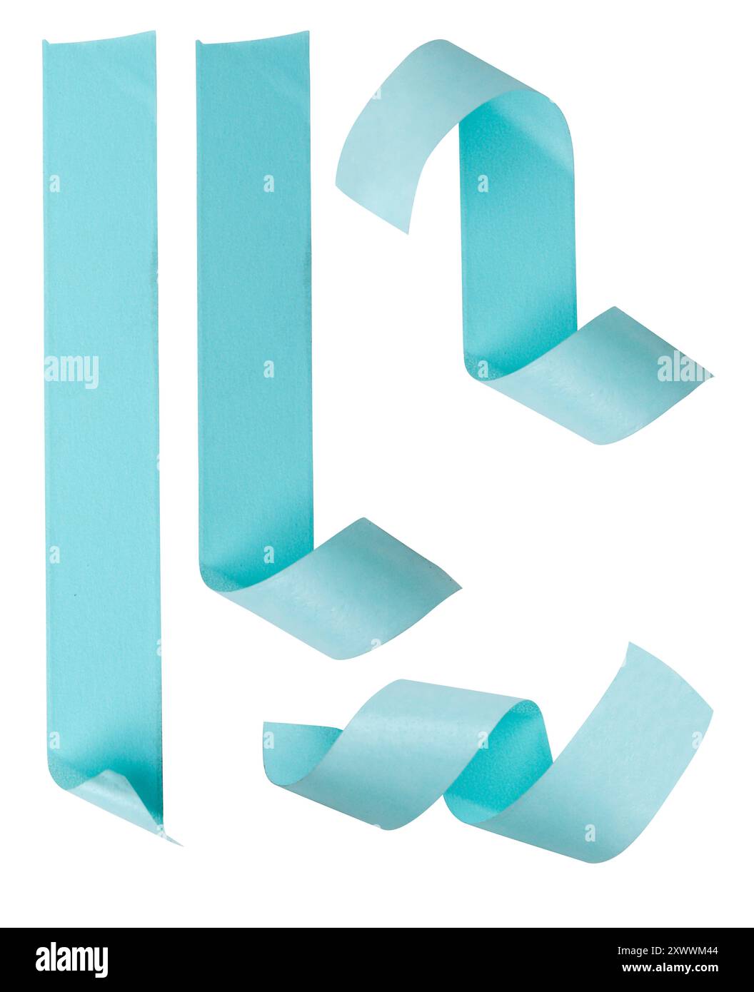 Quatre bandes de ruban bleu, chacune avec une longueur différente. Les rubans sont disposés de manière à créer une sensation de mouvement et de flux, comme s'ils étaient BEI Banque D'Images