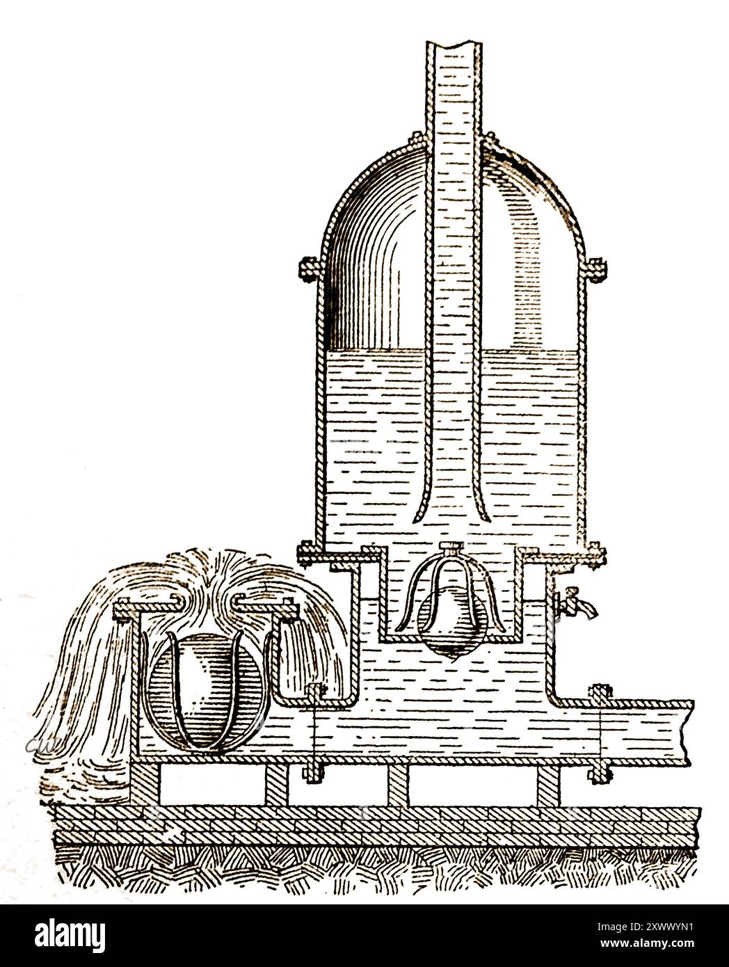 Un vérin hydraulique du XIXe siècle , également connu sous le nom de pompe à vérin, ou hydram, était en fait une pompe à eau cyclique Banque D'Images