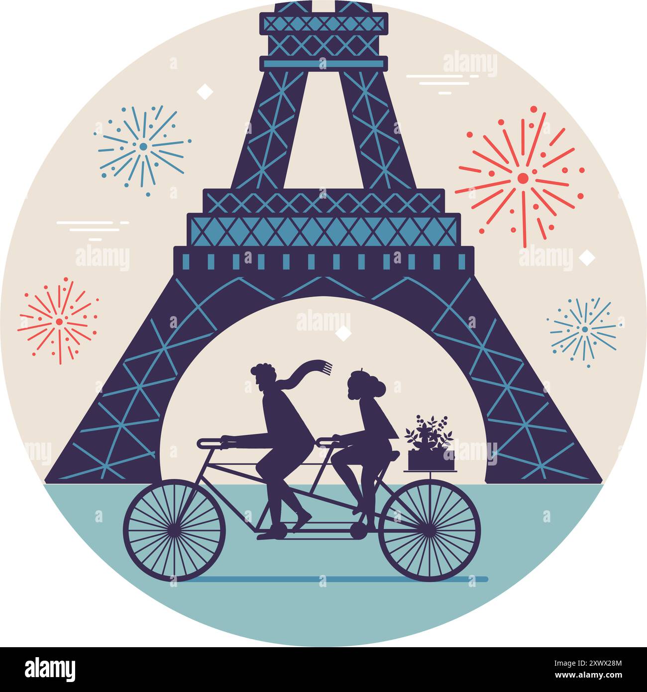 Voyagez sur l'icône du cercle de Paris avec la Tour Eiffel Illustration de Vecteur