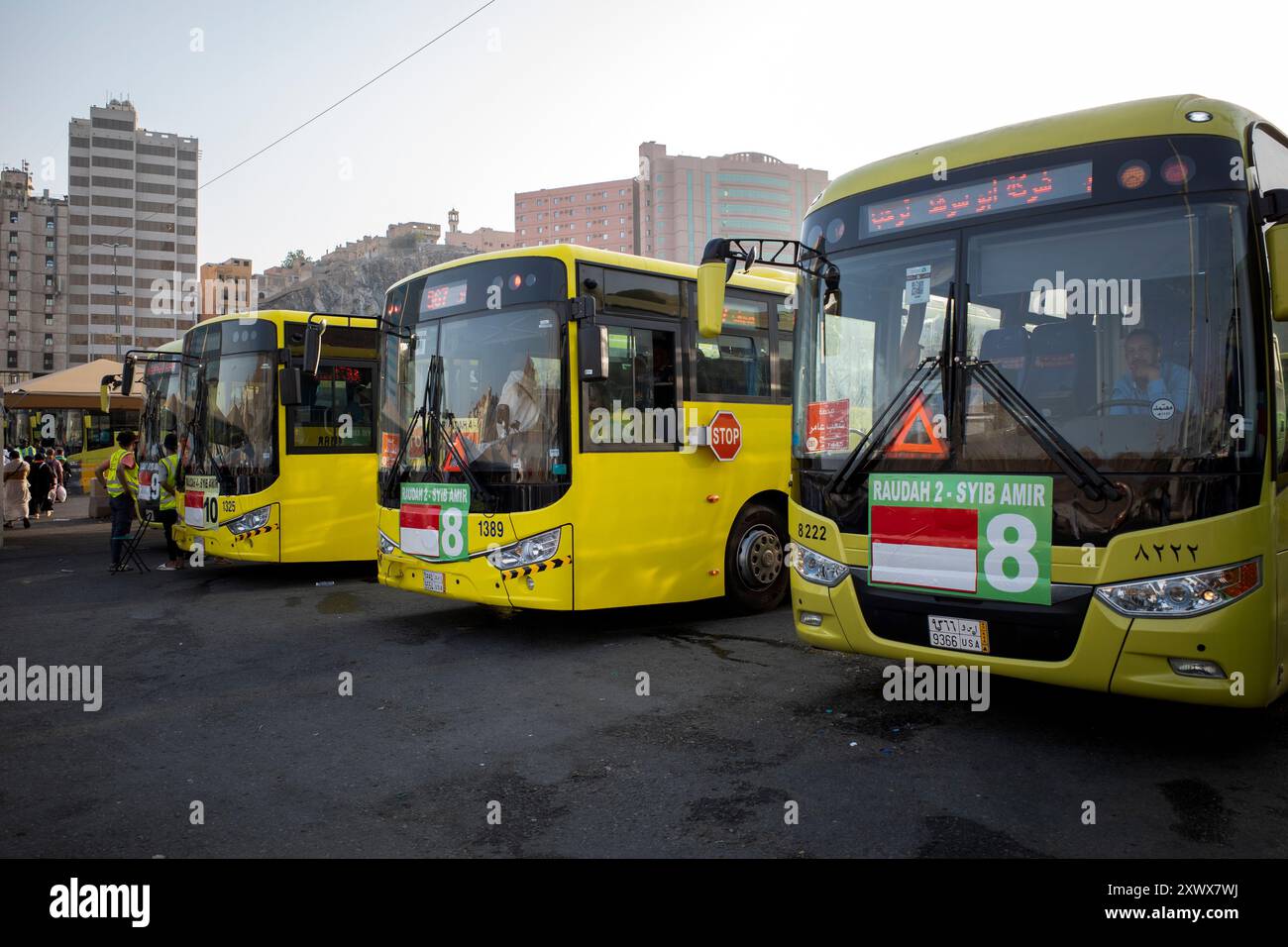 La Mecque, Arabie Saoudite - 5 juin 2024 : bus Shalawat, installations de transport dans le terminal Shib Amir à Makkah pour les pèlerins musulmans qui effectuent le hadj Banque D'Images
