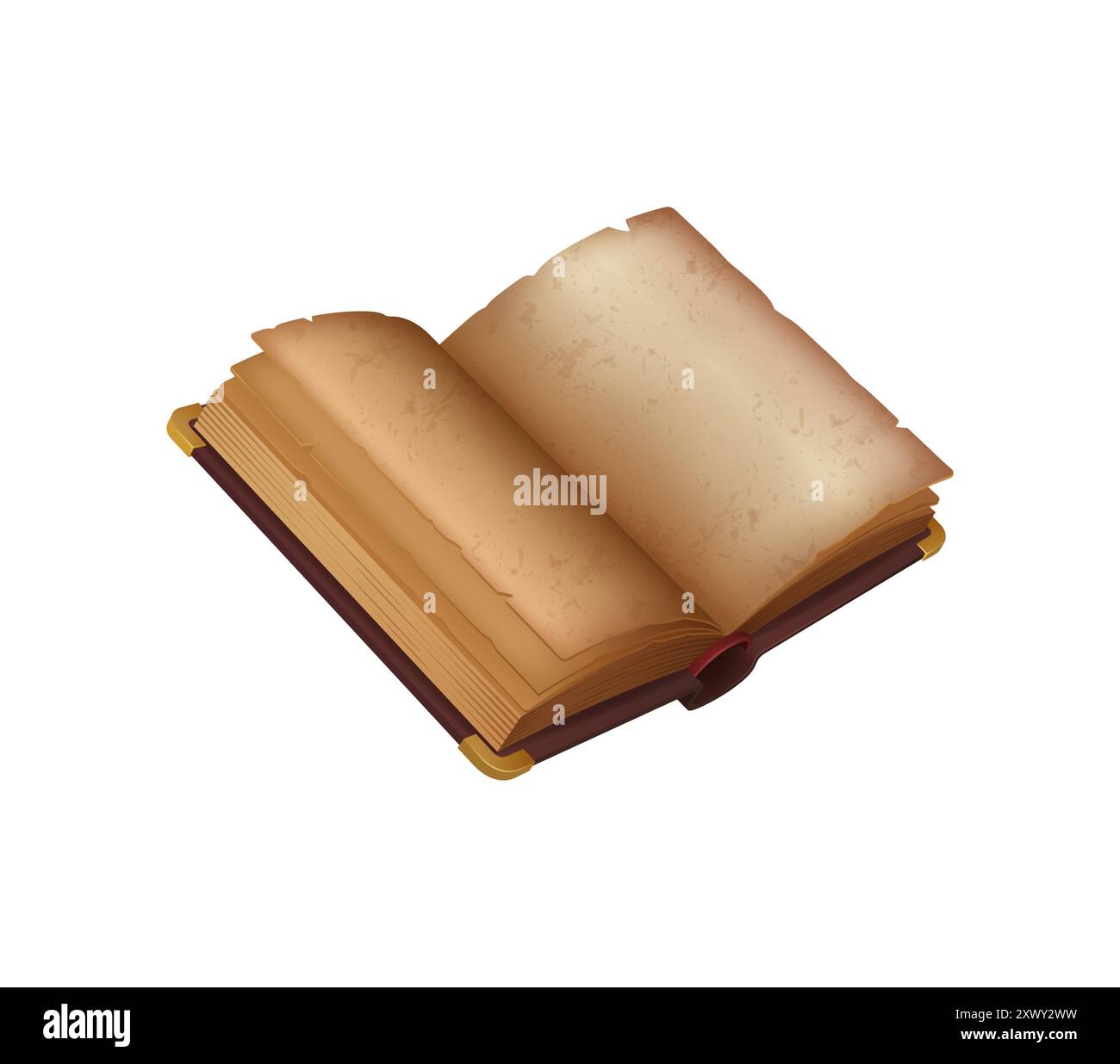 Vieux livre de jeu ou livre de sorts de parchemin, jeu vectoriel UI ancien manuscrit magique avec des pages de papier ouvertes. Sorcier médiéval de dessin animé ou sort de sorcière de conte de fées Illustration de Vecteur