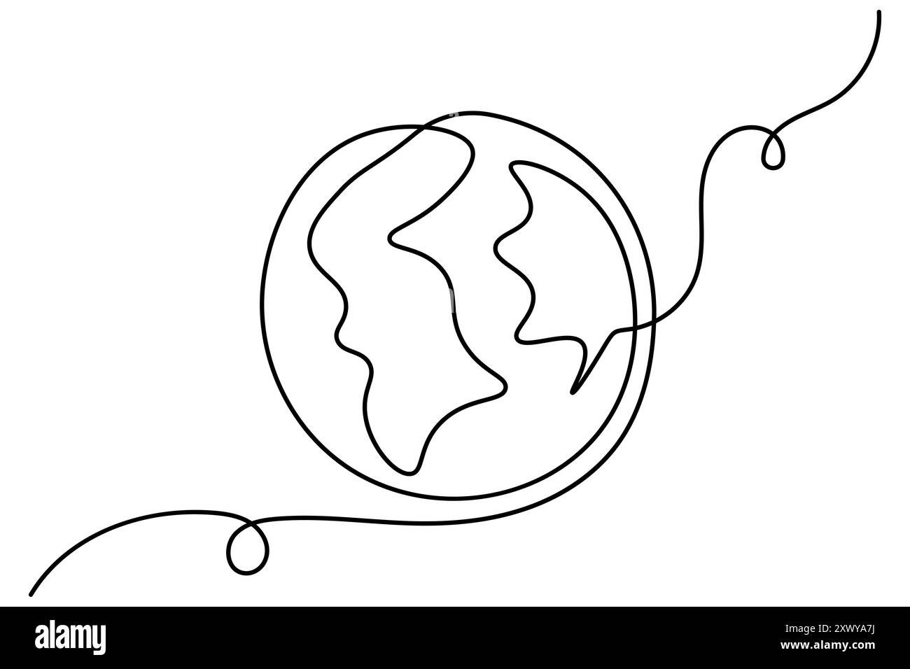 Globe terrestre dessin continu d'une ligne de l'icône de vecteur de contour isolé Illustration de Vecteur