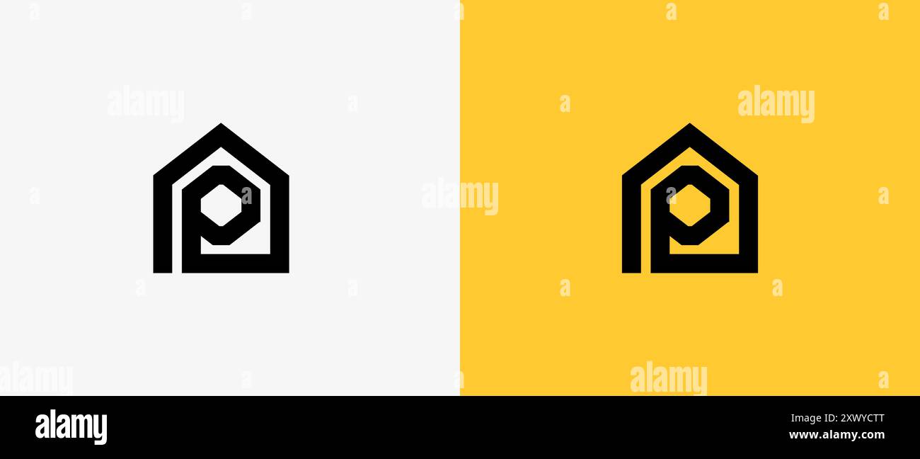 Logo minimaliste maison ou maison et lettre P dans pictogramme iconique, résidence, immeuble, immobilier, agence, loyer. Fichier modifiable Illustration de Vecteur