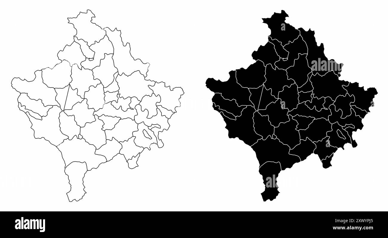 Les cartes administratives en noir et blanc du Kosovo Illustration de Vecteur