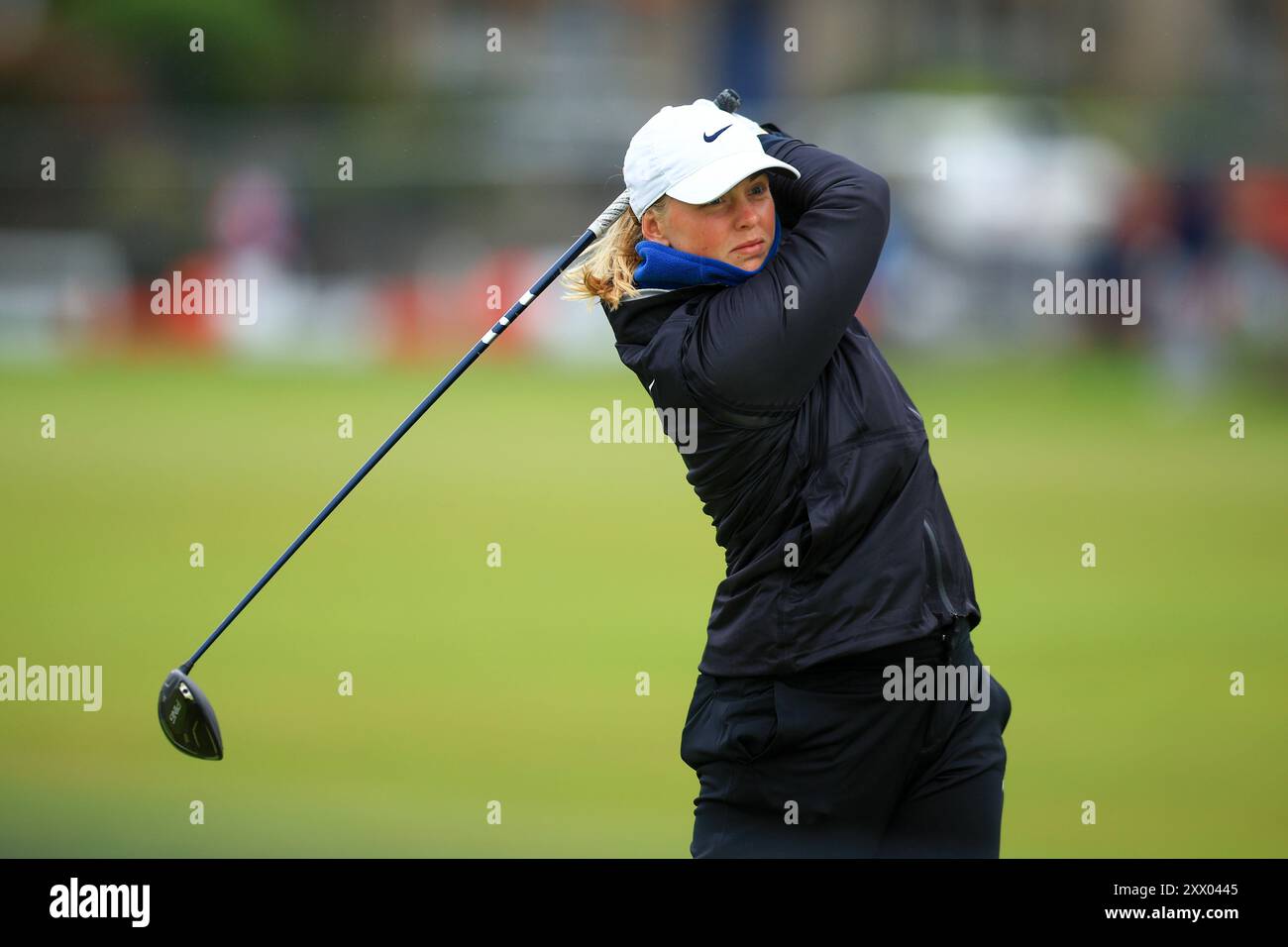 21 août 2024 ; Old course at St Andrews, St Andrews, Fife, Écosse ; AIG Womens Open Golf, jour d'entraînement 3 ; Maja Stark de Suède a fait une partie du deuxième trou de l'Old course, St Andrews Links lors d'une ronde d'entraînement à l'AIG Women's Open Banque D'Images