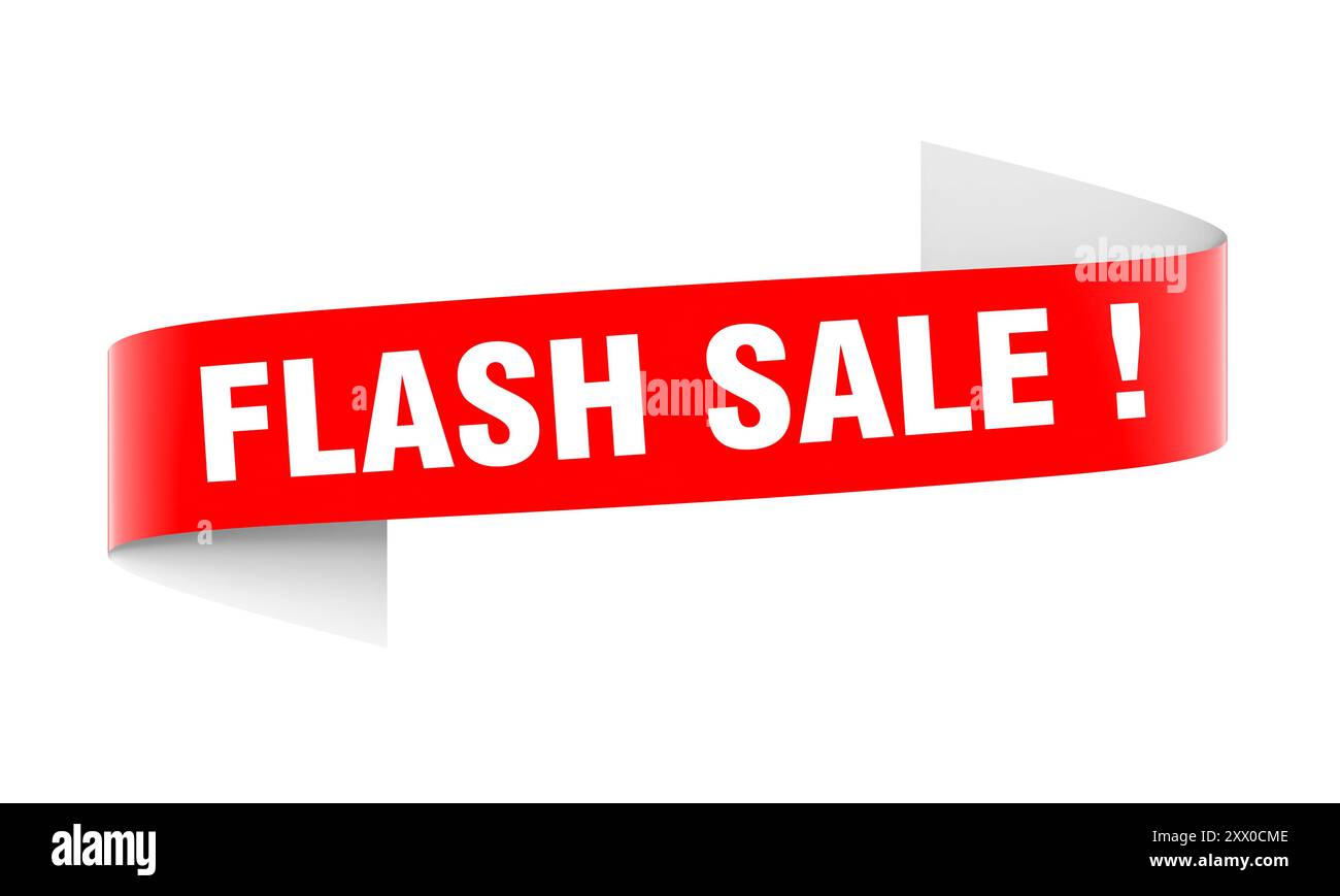 Bannière de vente flash rouge texte blanc fond transparent 3D. Banque D'Images
