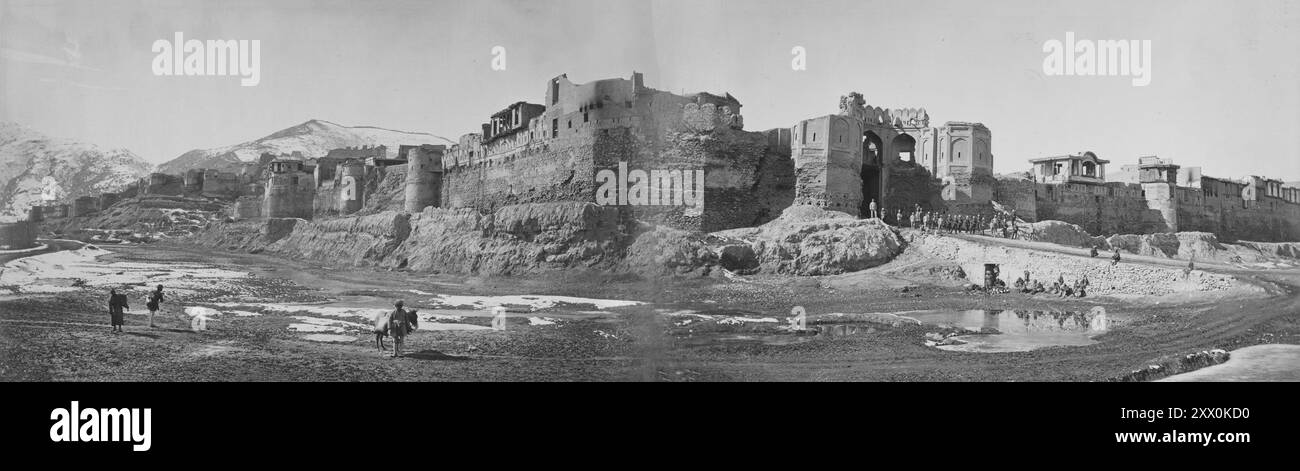 Photo vintage du panorama de la forteresse de Bala Hissar. Kaboul, Afghanistan. 1878-1880 Banque D'Images