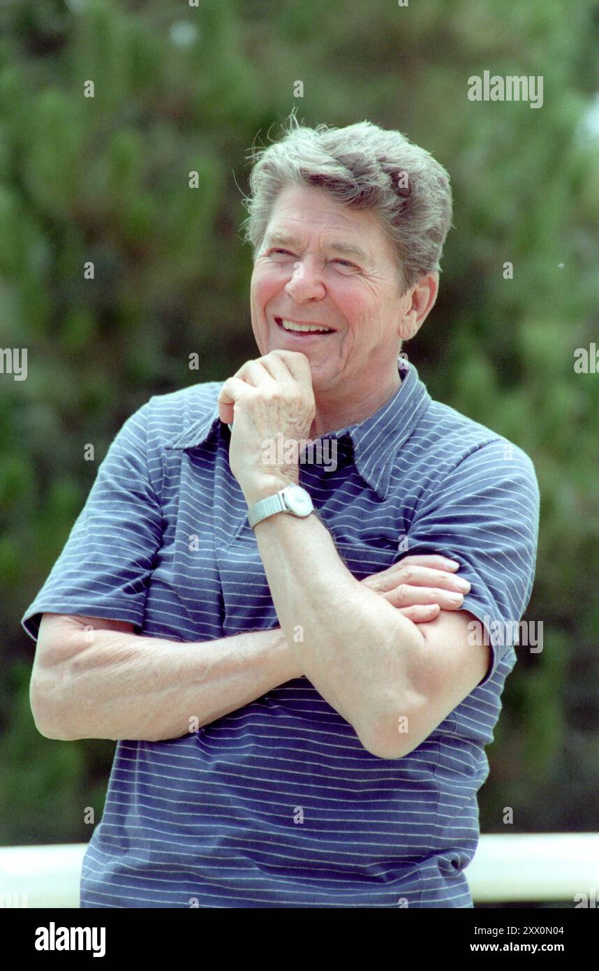 Président Reagan à Rancho del Cielo. 3 juillet 1983 Banque D'Images