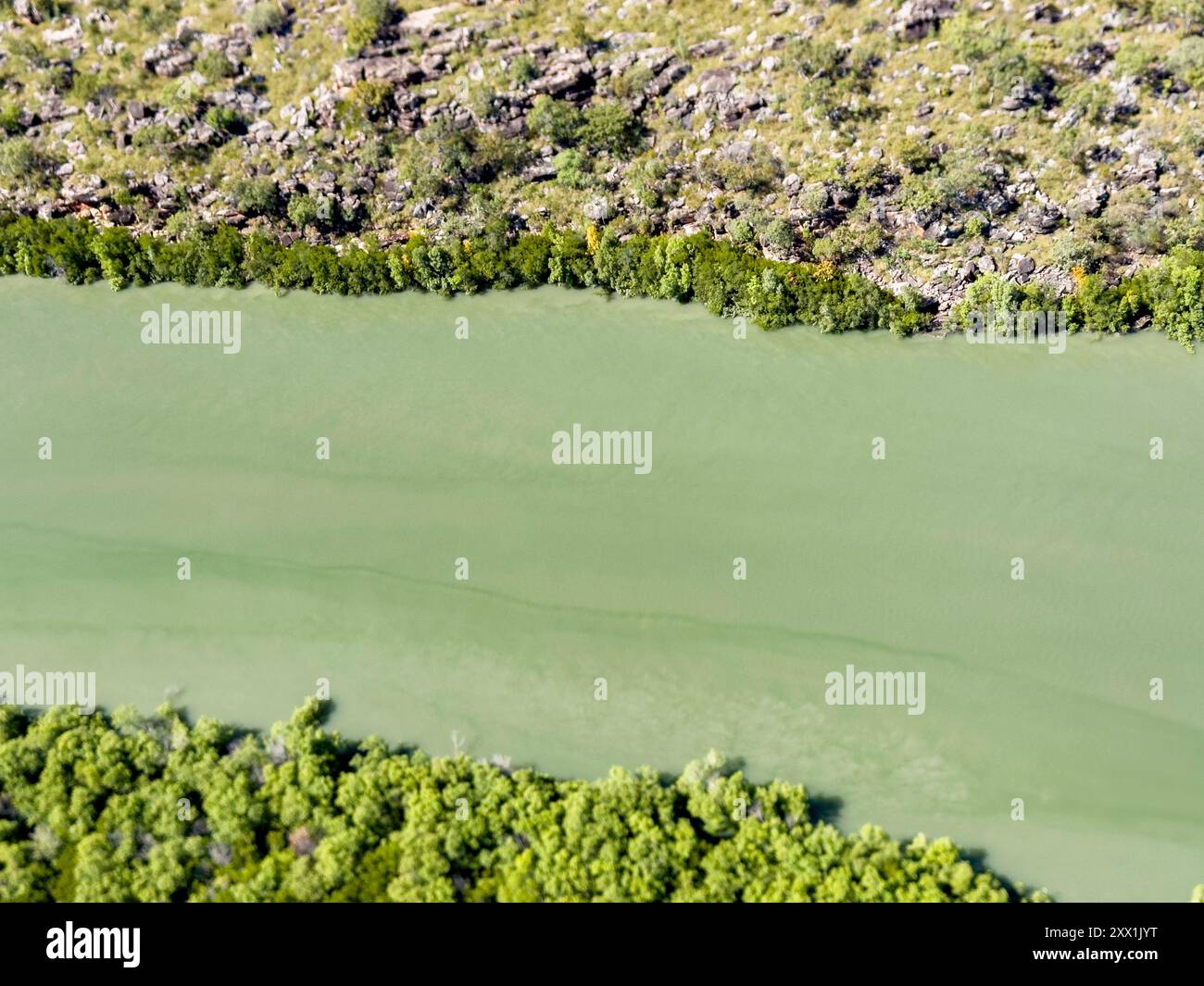 Une vue de la Mitchell River serpentant vers Swift Bay vue d'un hélicoptère commercial, Kimberley, Australie occidentale, Australie, Pacifique Banque D'Images