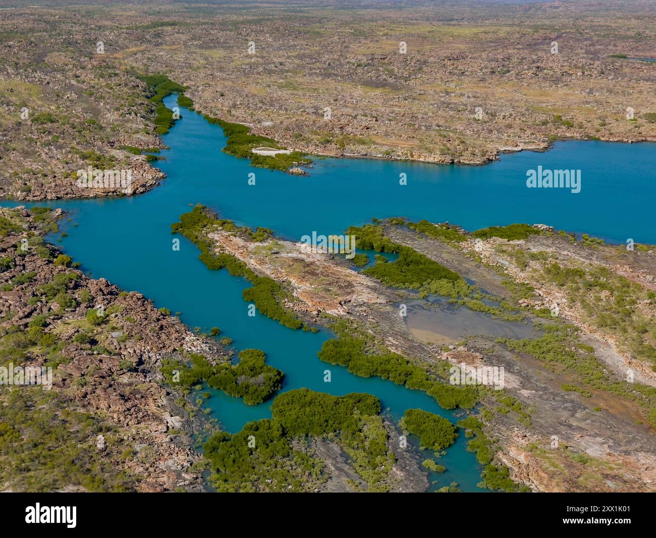 Une vue de Swift Bay vue d'un hélicoptère commercial, Kimberley, Australie occidentale, Australie, Pacifique Banque D'Images