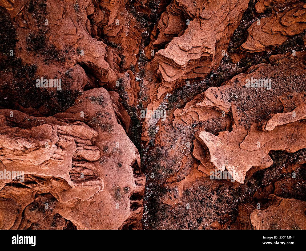 Falaises de grès rouge frappantes dans le canyon de Kok-Moinok, Kirghizistan, Asie centrale, Asie Banque D'Images