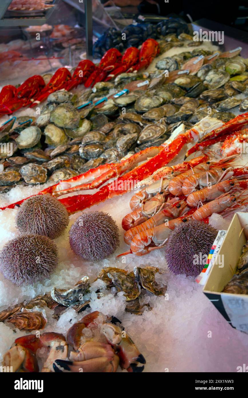 Fruits de mer, marché aux poissons, Bergen, Norvège, Scandinavie, Europe Banque D'Images