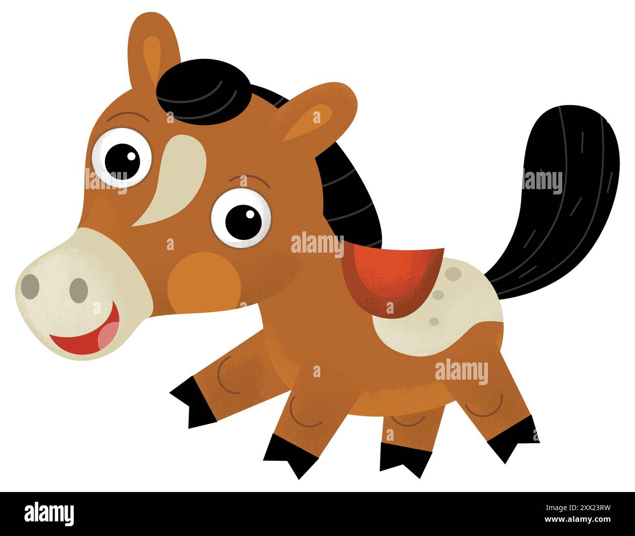 Dessin animé Happy Farm animal Horse Stallion poney Farm ranch animal illustration isolée pour les enfants Banque D'Images