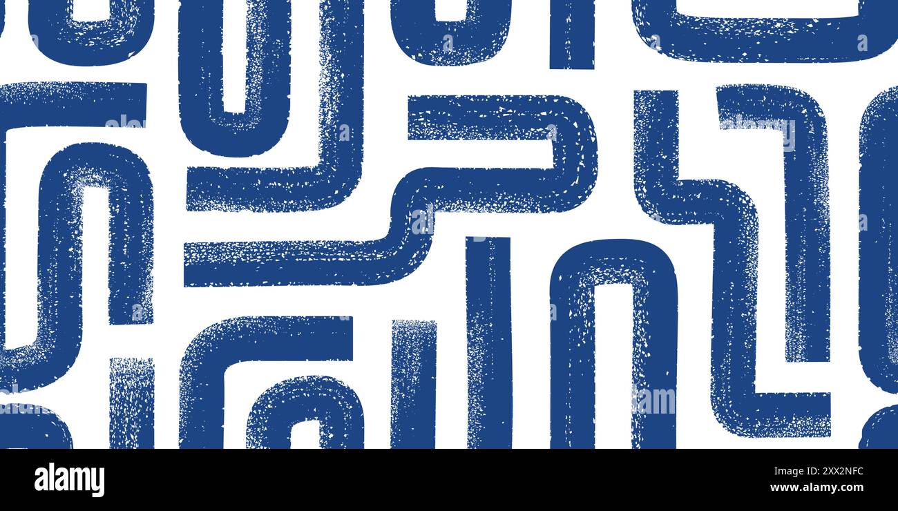 Motif sans couture géométrique de labyrinthe de brosse audacieux. Vagues d'encre texturées abstraites, motif labyrinthe. Illustration de Vecteur