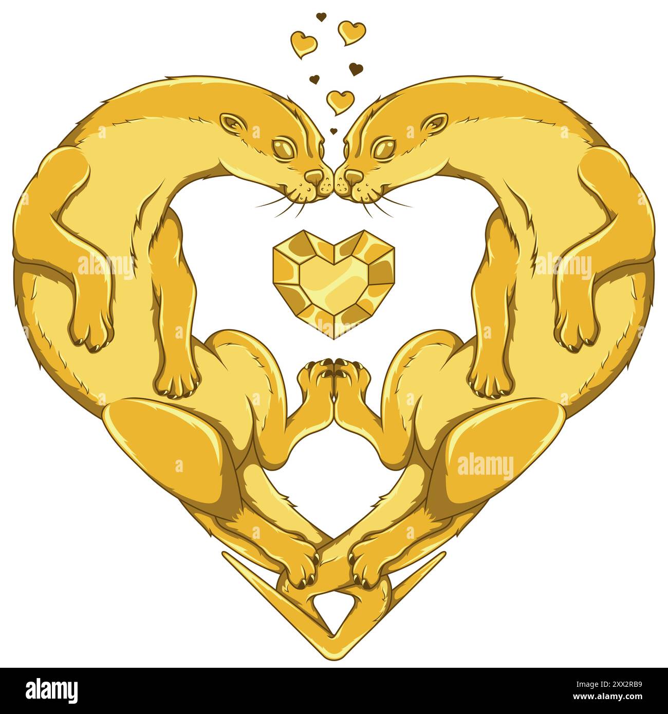 Conception vectorielle de couple de loutres en forme de cœur, symbole de la Saint-Valentin avec des animaux, amour de la nature avec un mammifère marin Illustration de Vecteur