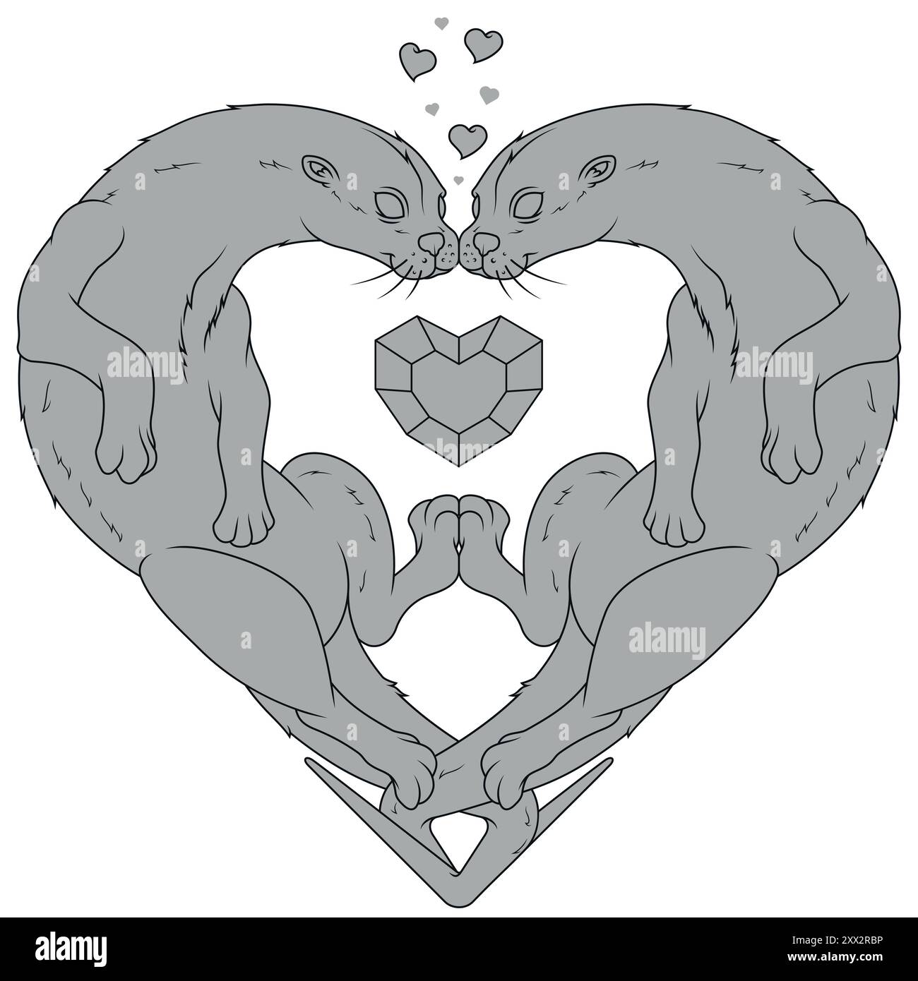 Conception vectorielle de couple de loutres en forme de cœur, symbole de la Saint-Valentin avec des animaux, amour de la nature avec un mammifère marin Illustration de Vecteur