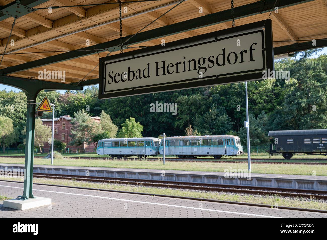 24.07.2024, Heringsdorf, Usedom, Poméranie occidentale, Allemagne, Europe - Un train historique abandonné de la série 771/772 de l'Usedom Baeder Bahn UBB. Banque D'Images