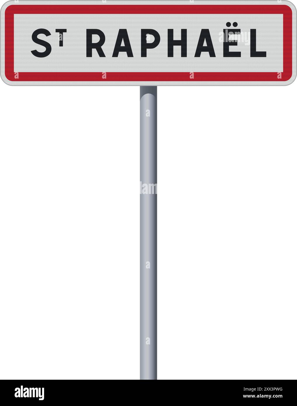 Illustration vectorielle du panneau routier d'entrée de la ville de Saint-Raphaël (France) sur poteau métallique Illustration de Vecteur