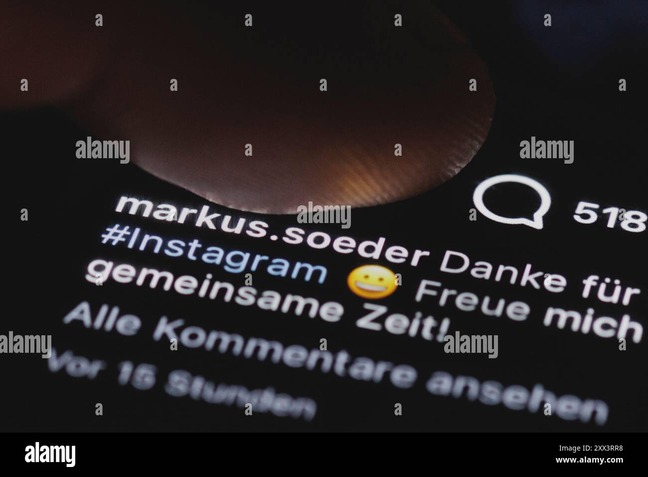 Le compte Instagram de Markus Soeder, premier ministre de Bavière, est affiché sur un smartphone. Berlin, le 22 août 2024. Banque D'Images
