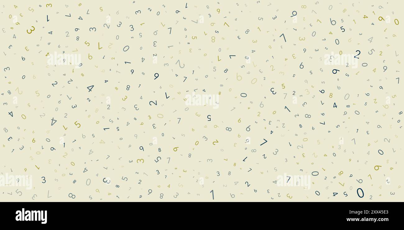 Divers motifs de nombres colorés placés aléatoirement, dimensionnés et orientés - texture, arrière-plan, élément de conception en format vectoriel modifiable Illustration de Vecteur