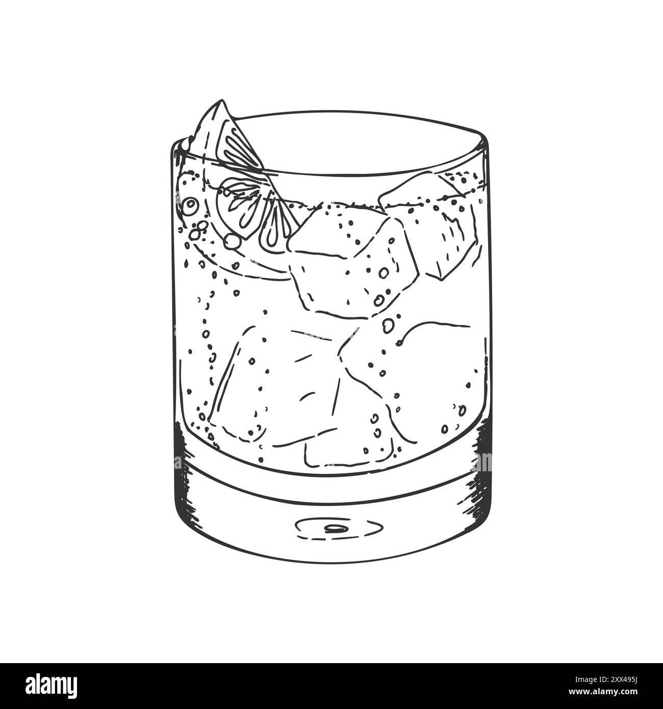 Gin et cocktail tonique. Boisson de dessin vectoriel, croquis de dessin à la main. Icône du logo. Isolé sur fond blanc. Illustration vectorielle Illustration de Vecteur