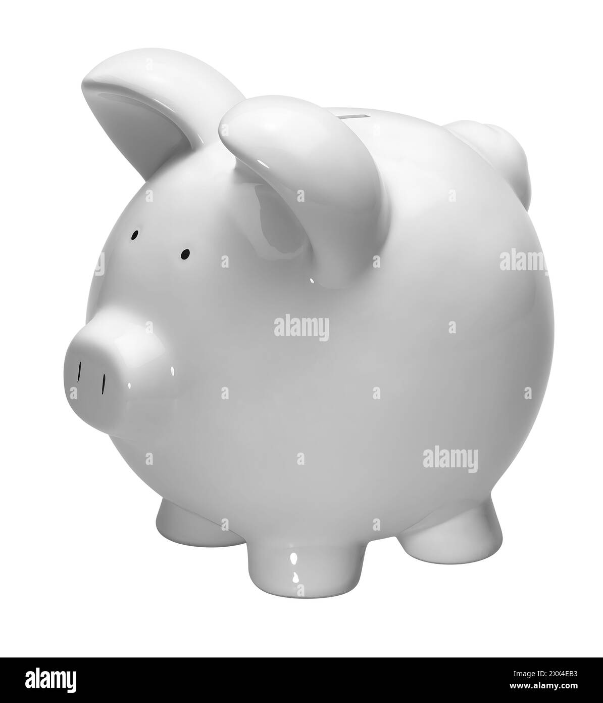 Tirelire en porcelaine blanche isolée dans le dos blanc Banque D'Images